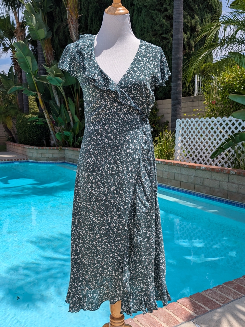 Kimchi Blue Green Floral Wrap Midi Dress